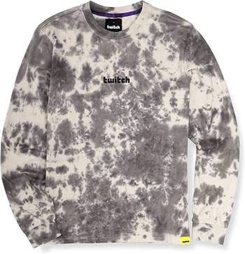 a grey and off white tie dyed long sleeve top with twitch in the middle