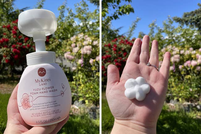 Reviewer image of the hand wash bottle and foam
