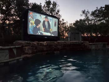 projector screen above reviewer's pool