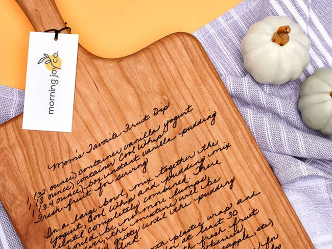 cutting board with a recipe on it