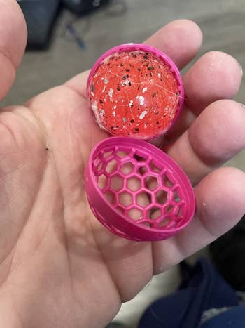 reviewer photograph  of the pinkish  sticky shot  covered successful  dirt, hair, and crumbs