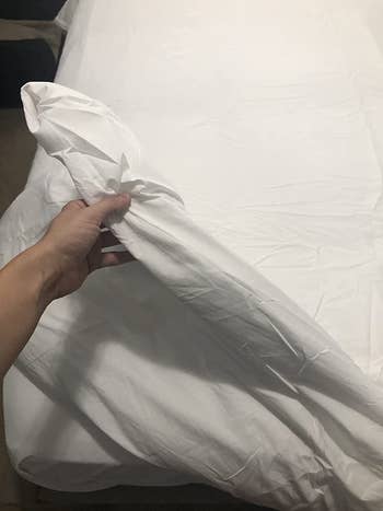 Image of reviewer holding white sheets