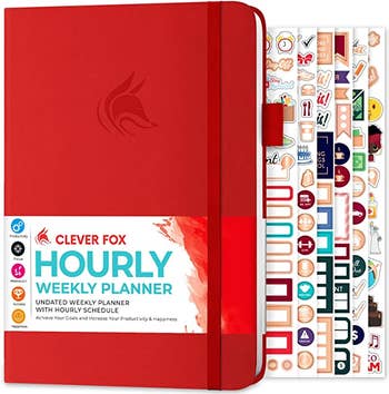 A close up of the planner in red 