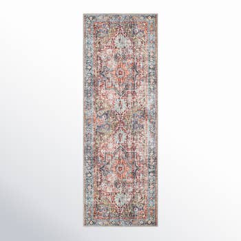 Decorative hallway runner rug with intricate geometric patterns