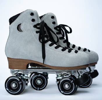 The  skates in a blue-gray hue color in suede