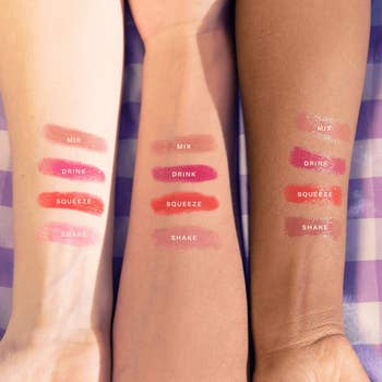 swatches on different skin tones of four colors