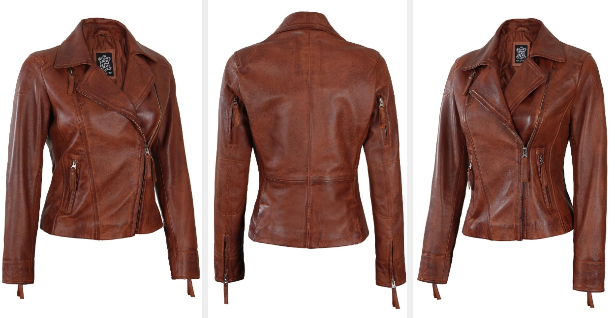 Three images of the brown jacket