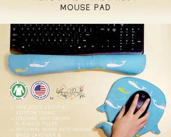 whale mouse pad and keyboard wrist rest with infographic