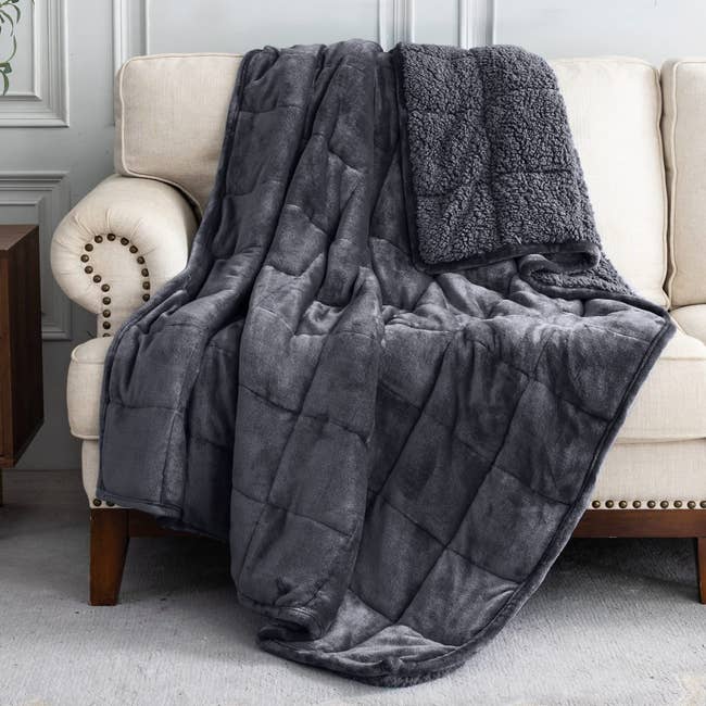 the weighted blanket in dark grey
