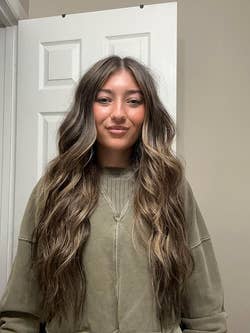 reviewer wearing balayage extensions