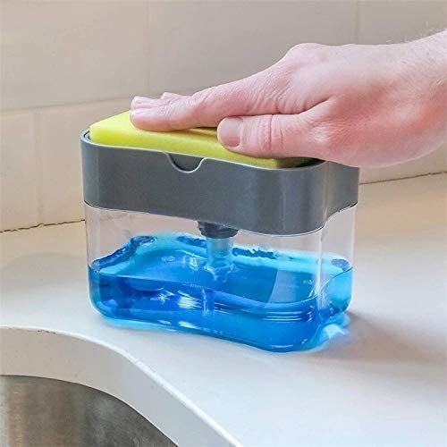 hand using soap dispenser to pump soap onto sponge