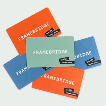 orange, blue, and green framebridge gift cards