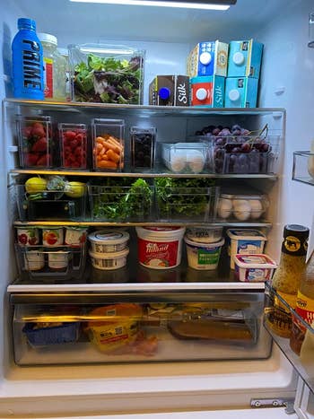 reviewer photo of organized fridge with drawers