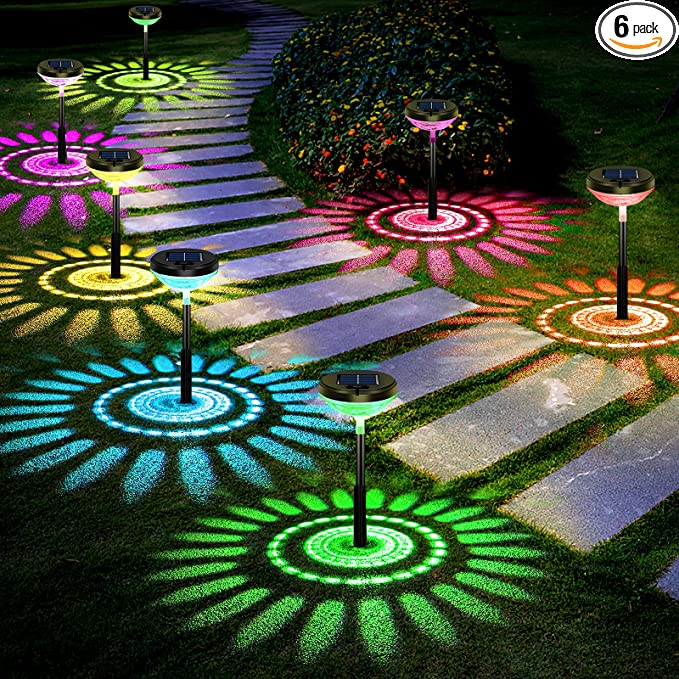 the color-changing lights illuminating a walkway