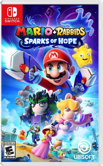 the cover of mario + rabbids sparks of hope game