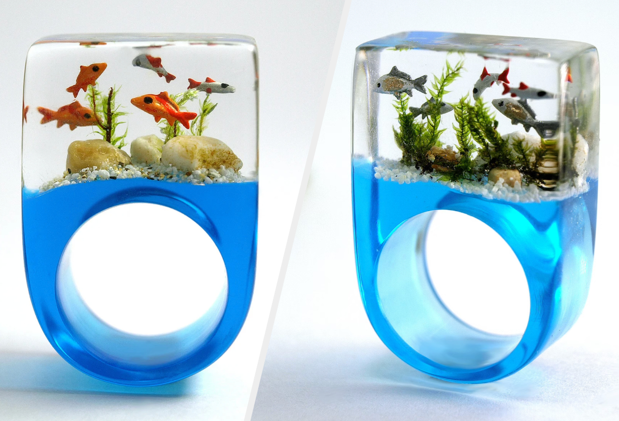 Two images of the blue aquarium rings