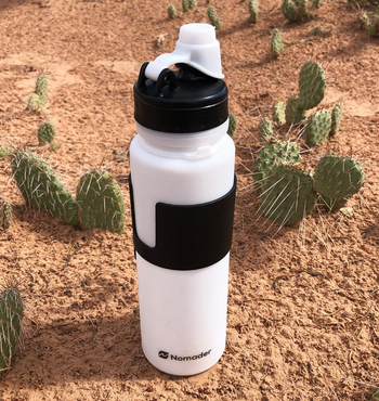 a reviewer's white water bottle