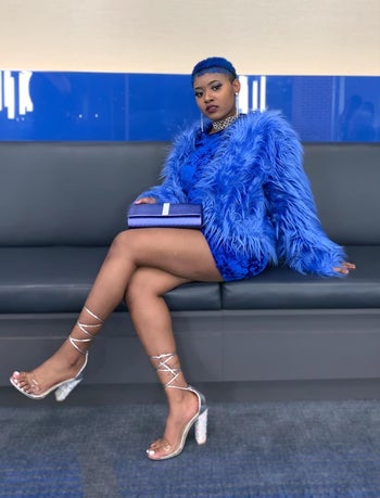 reviewer wearing the heels