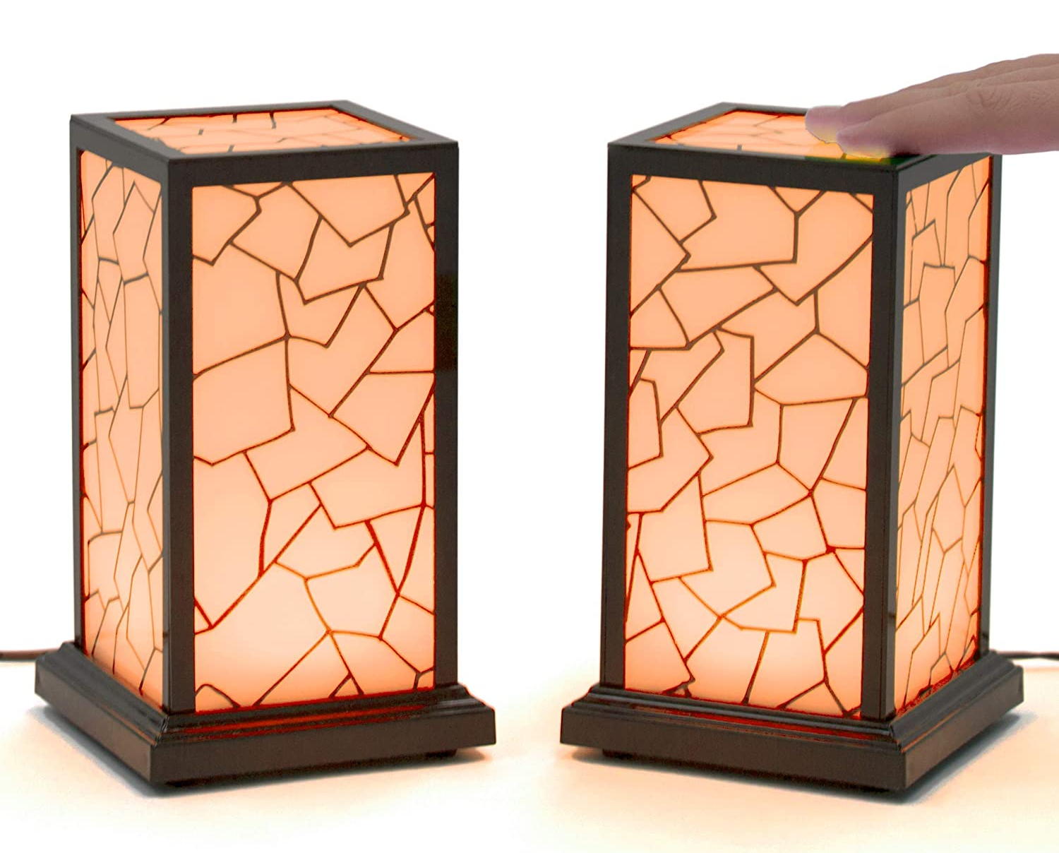 two friendship lamps lit up orange