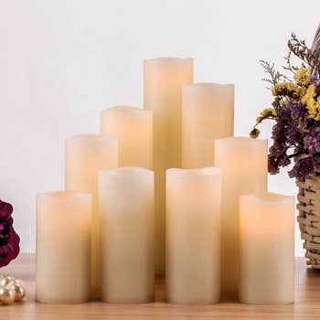 nine wax pillar flameless candles
