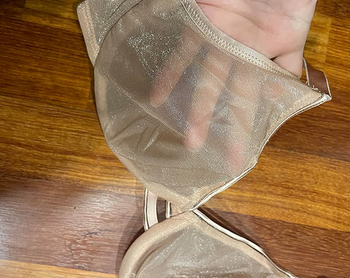 reviewer pic of the bra, showing how it's sheer and has a little shimmer to it