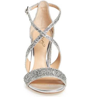 front view of the silver glitter heel