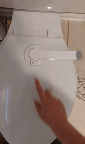 gif of reviewer showing how the toilet lock works by touching a button
