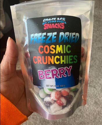 bag of colorful freeze dried skittles 