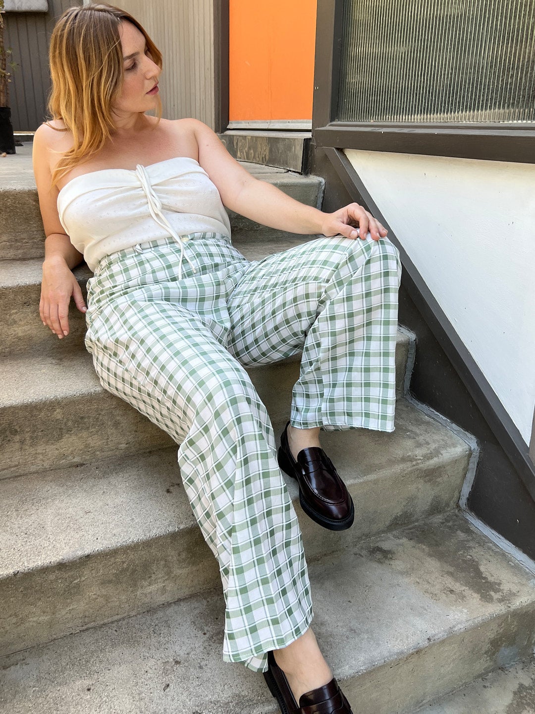 Neon green clearance plaid pants