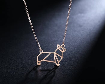 rose gold geometric corgi pendant