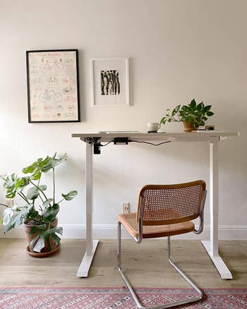 reviewer image of the same desk now elevated to a standing position