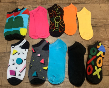 Reviewer image of several colorful socks 
