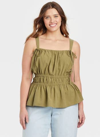 different model wearing the top in olive green