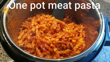 reviewer showing the one pot meat pasta they made in the instant pot