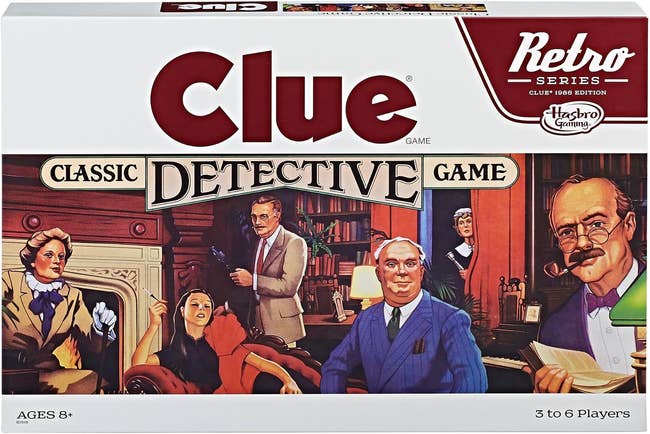 Clue committee  crippled  container  showing classical  detective taxable   with characters successful  a vintage benignant   setting. Suitable for ages 8+, 3 to 6 players