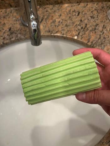 hand holding damp duster