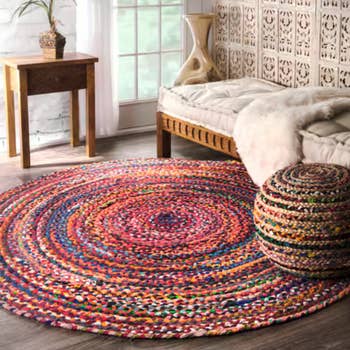 braided colorful rug in a circular shape