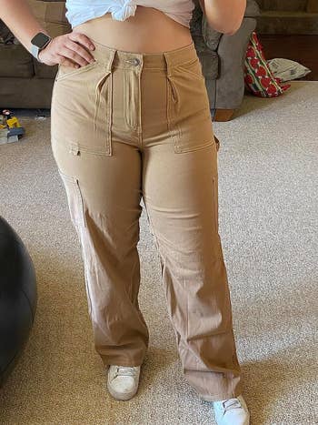 A reviewer wearing the pants successful  khaki.