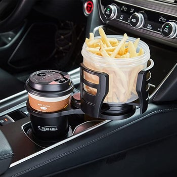 image showing the cup holder holding a coffee and some fries