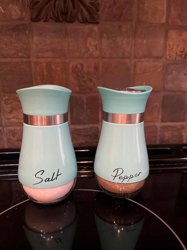 light blue salt and pepper shakers