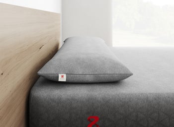 Image of the gray pillow on a bed