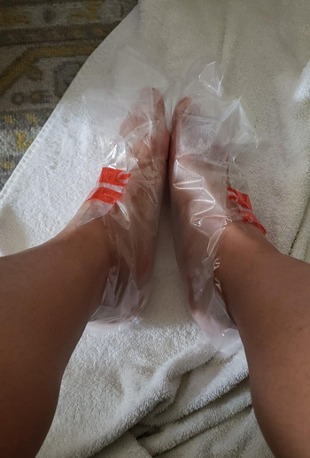 a reviewer wearing the mask 