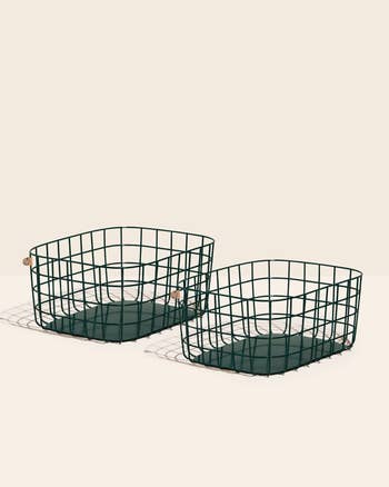 Pair of dark green wire baskets