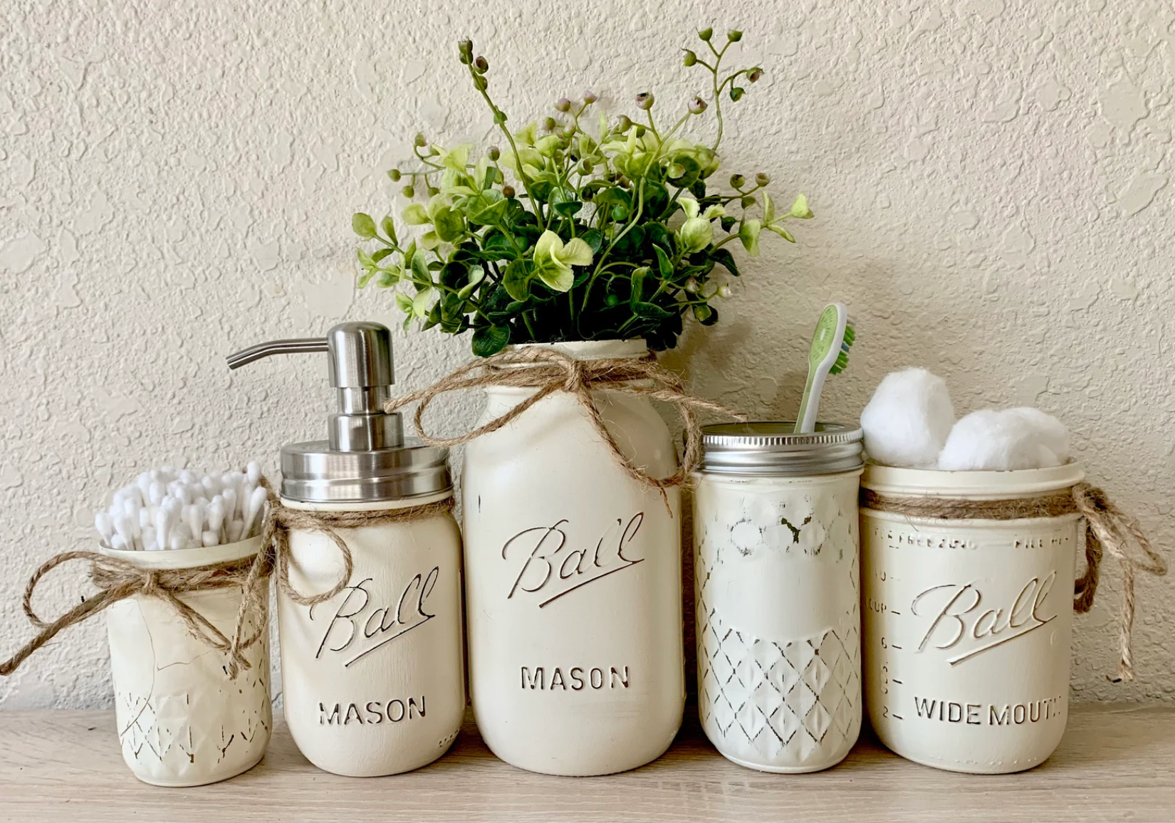 cream color bathroom mason jar set