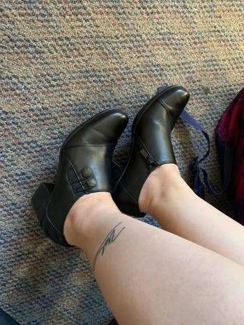 reviewer photo wearing the heeled booties