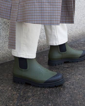 closeup of the green rain boots