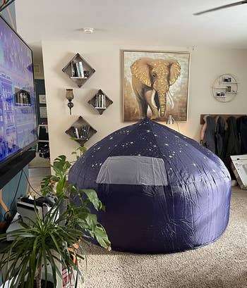 inflatable fort in reviewer's living room