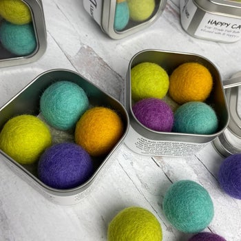 various colors of the catnip balls arranged