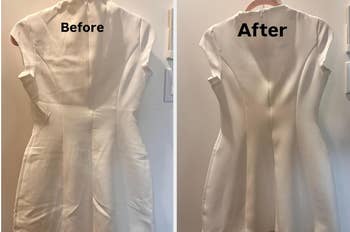 gaun putih sebelum dan sesudah disetrika dengan uap