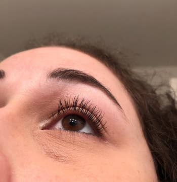 close up of reviewer's eyelashes perfect separated and clump-free